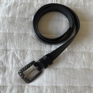 Martin Dingman bridle Leather Belt black rose buckle silver size 38